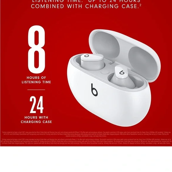New! - White - Beats Studio Buds - True Wireless Headphones W/ ANC